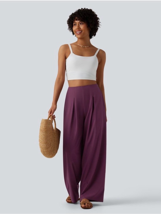 HALARA Pants - HALRA Wide-Leg High-Waist Pants in Plum Size Small